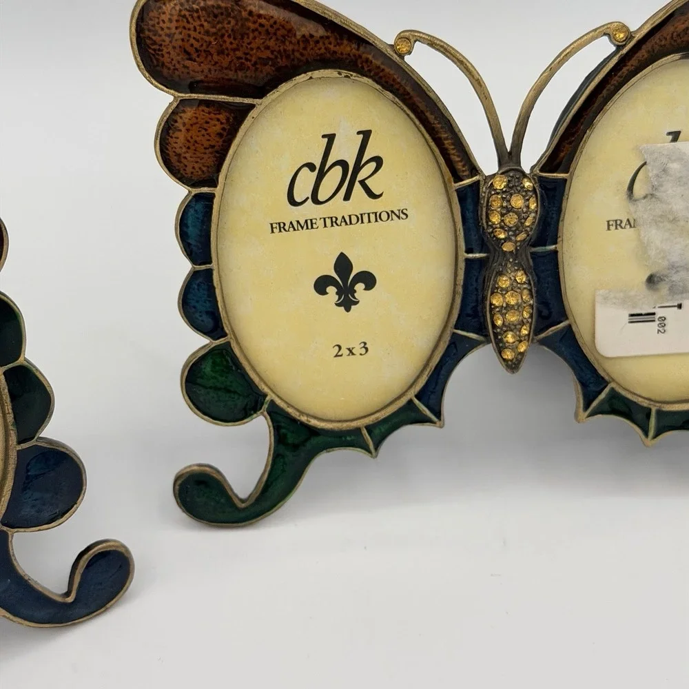 Enamel Butterfly With Rhinestones Beads Picture Frame 2 Photos In Wings Ornate 2